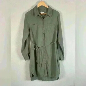 Merona Olive Green Button Down Shirt Dress Women's Medium